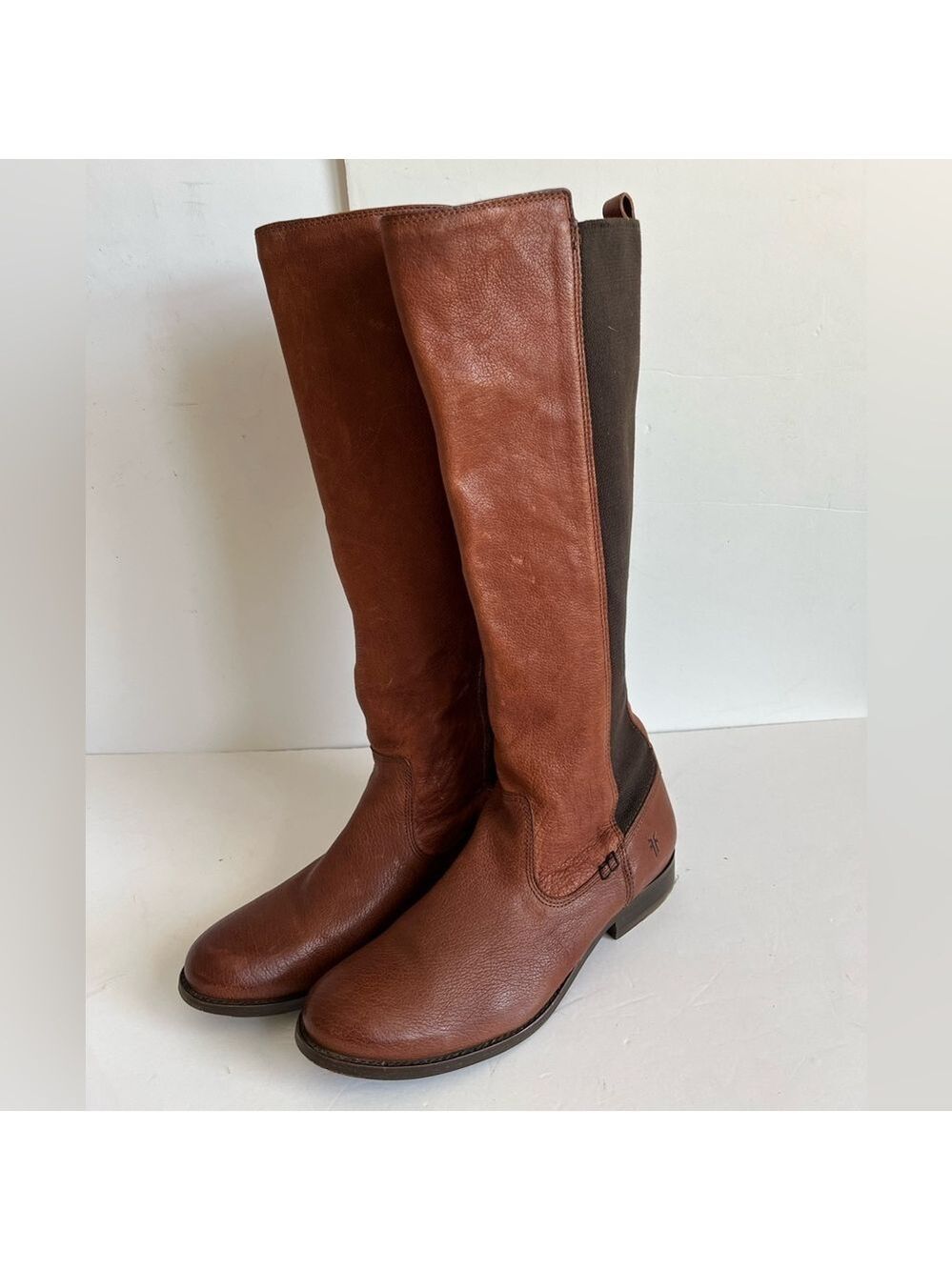 Frye Molly Gore Brown Tall Elastic Panel Riding Boots size 8.5B